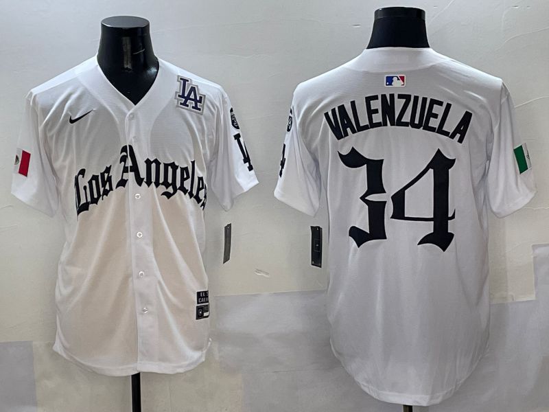 Men Los Angeles Dodgers 34 Valenzuela White Five generations Joint Name 2025 Nike MLB Jersey style 5